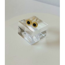 Ασημένια Σκουλαρίκια Επίχρυσα καρφωτά στρογγυλά με μαύρο ζιργκόν και λατινικούς αριθμούς στο περίγραμμα (SE60)